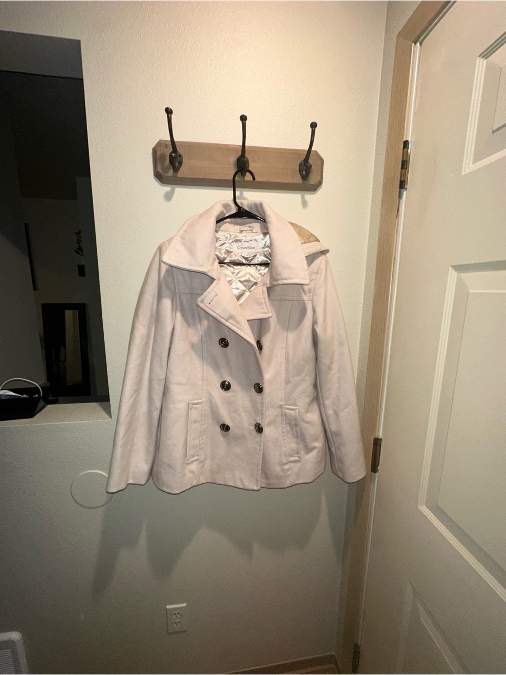 Calvin Klein Double-Breasted Pale Pink Peacoat